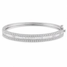 Womens | Bangle Bracelet | Sterling Silver | 4.50 CTW Baguette and Round Cut Lab Grown Diamond | G-SI