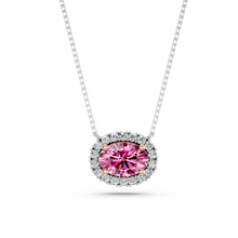 Womens | Halo Solitaire Pendant Necklace | 14K Two Tone Gold | 1.85 CTW Oval Cut Lab Grown Diamond | Pink-SI