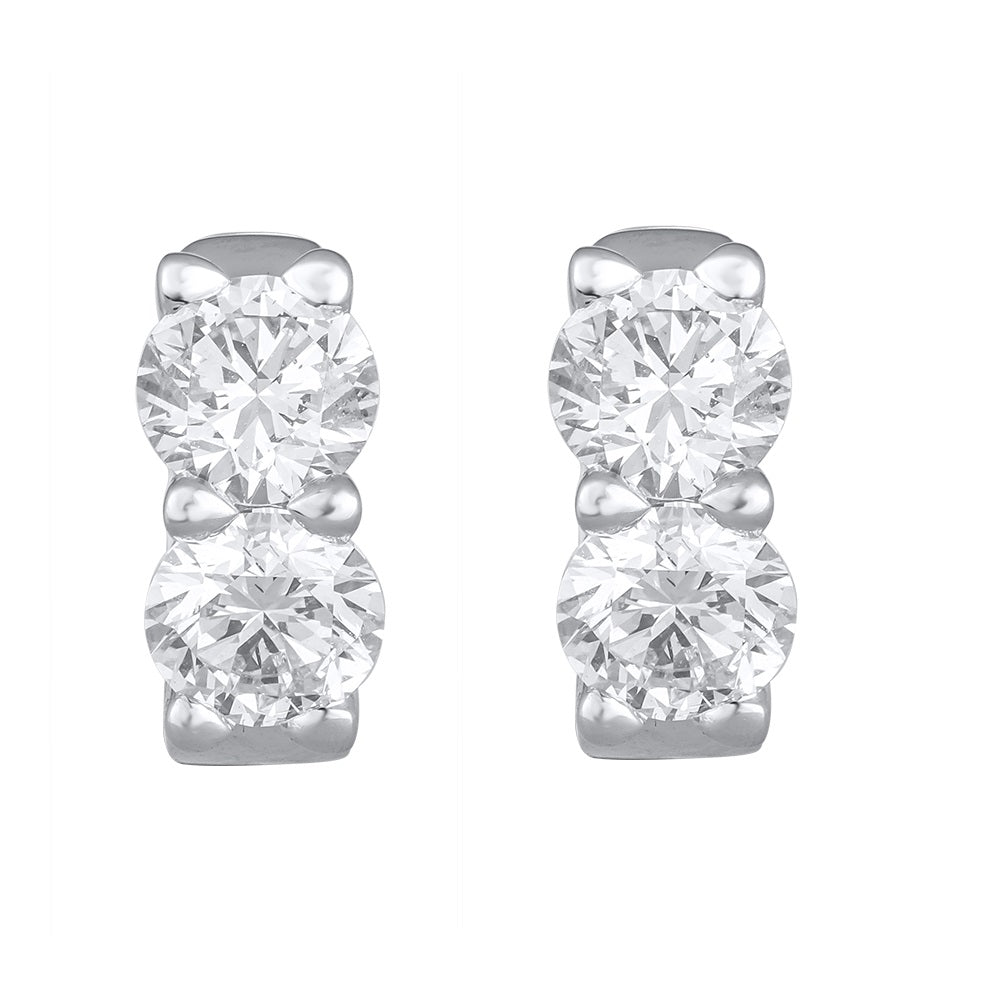 Womens | Huggie Hoop Earrings | 14K White Gold | 4 CTW Round Cut Lab Grown Diamond | J-K-I1-I2