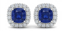 Womens | Halo Stud Earring | 14K White Gold | 2.75 CTW Cushion Cut Lab Grown Diamond | Blue-VS1