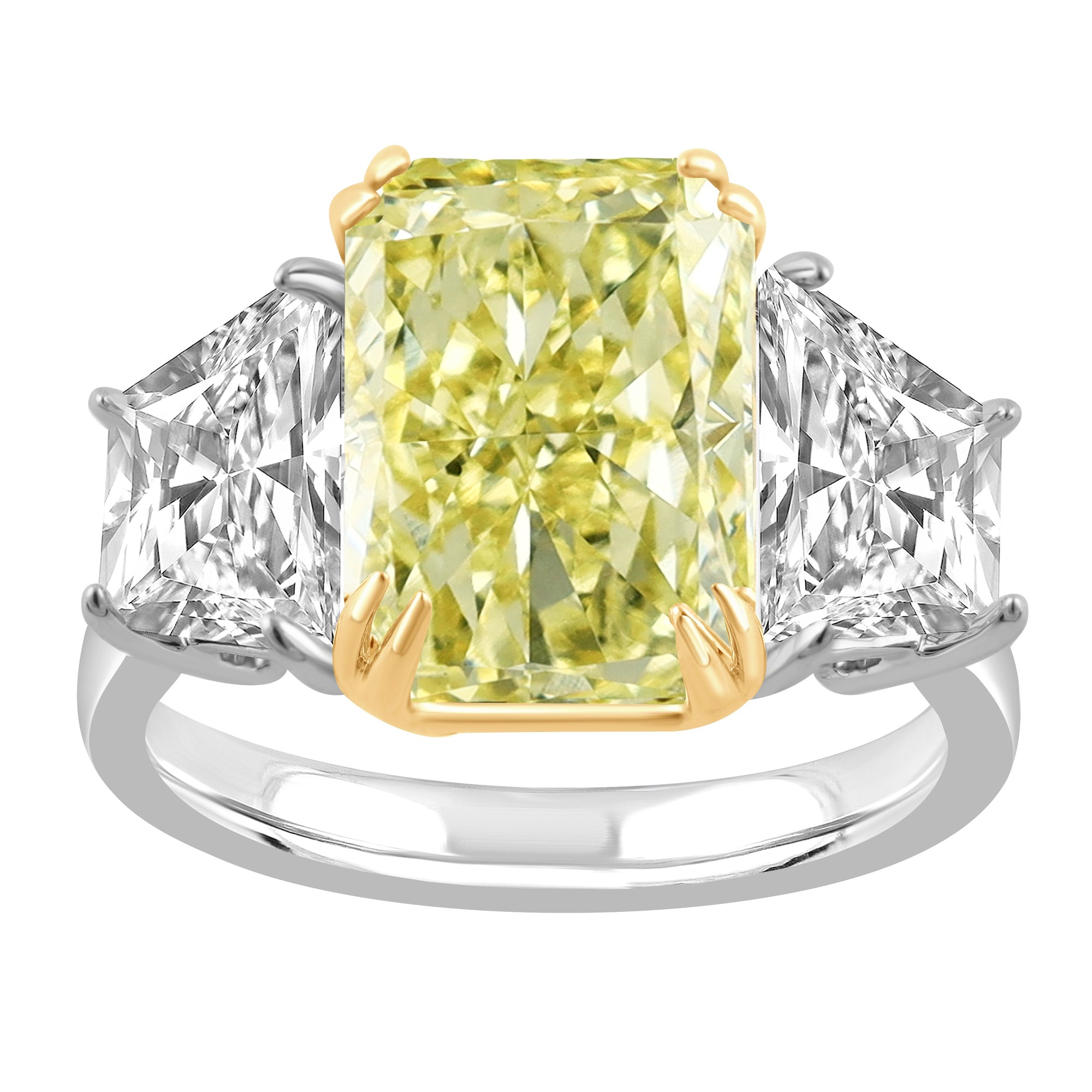 Womens | 3 Stone Engagement Ring | 14K Two Tone Gold | 6.50 CTW Radiant Cut Lab Grown Diamond | Yellow-VS1