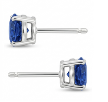 Womens | Stud Earring | 14K White Gold | 2 CTW Cushion Cut Lab Grown Diamond | Blue-VS1