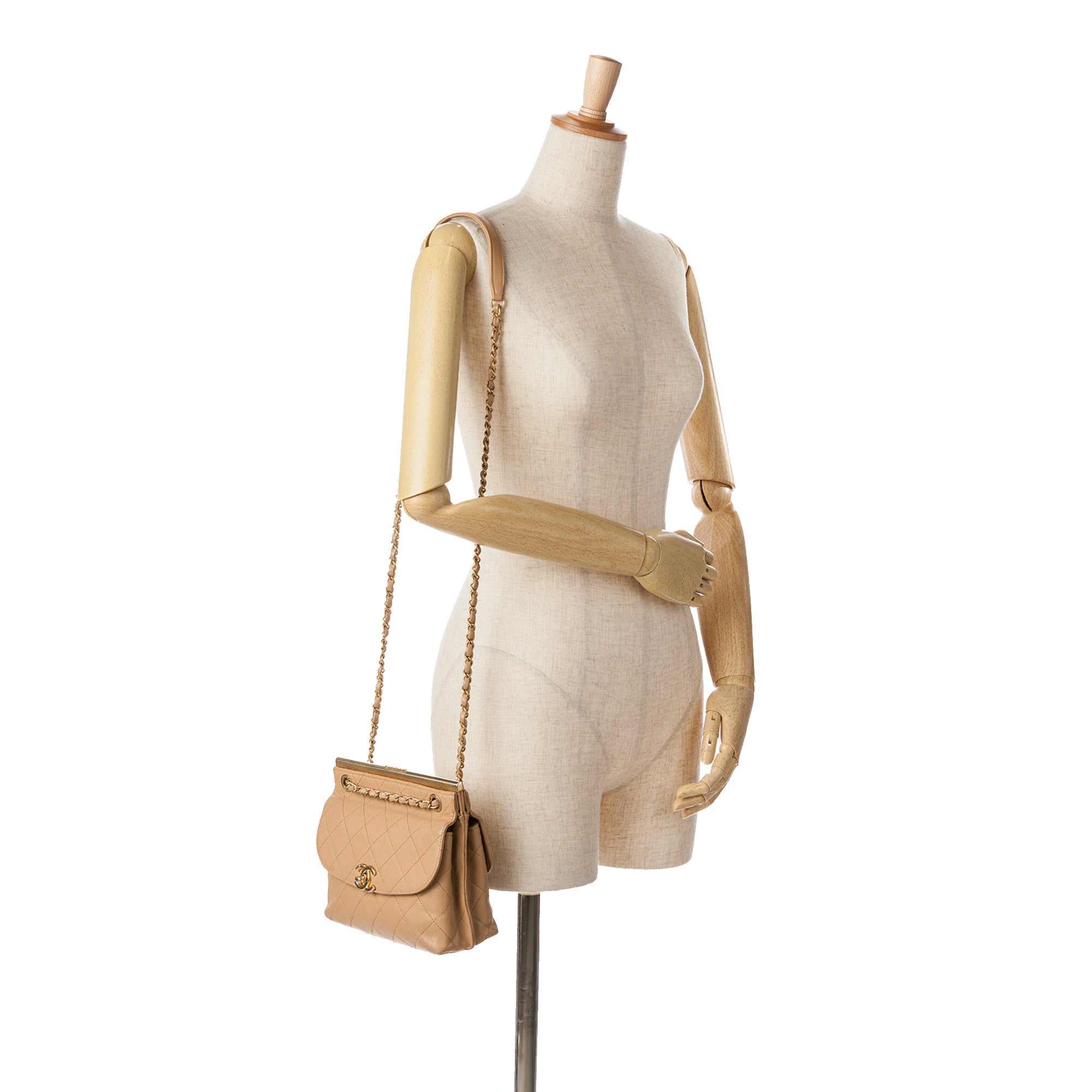 Chanel | Pre-Owned Quilted Lambskin CC Logo Bar Shoulder Bag | Brown/Beige