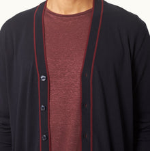 Kinglet Classic Fit Lightweight Contrast Tipping Cotton & Silk Cardigan | Night Iris