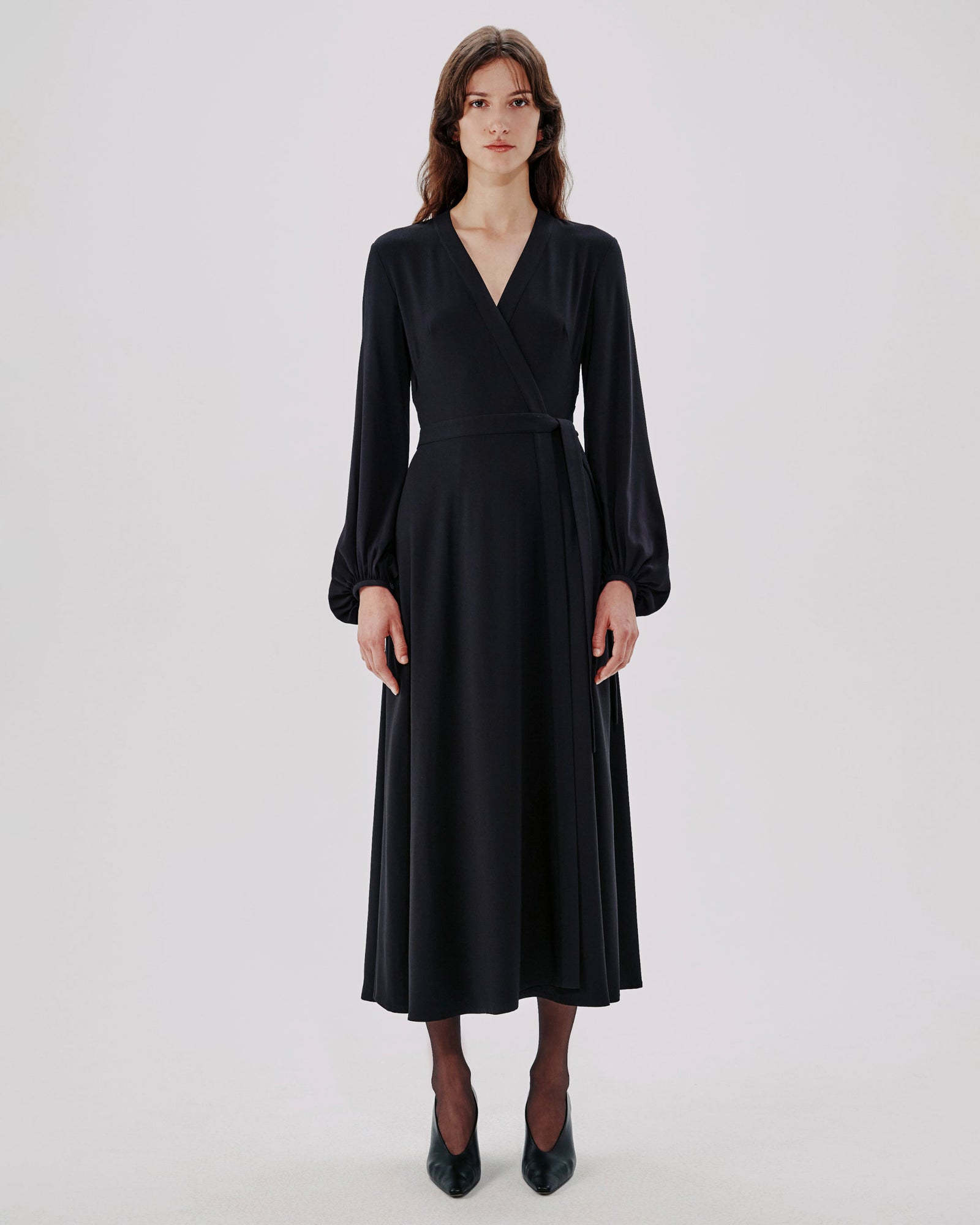 Women | Lantern Sleeve Wrap Dress | Black