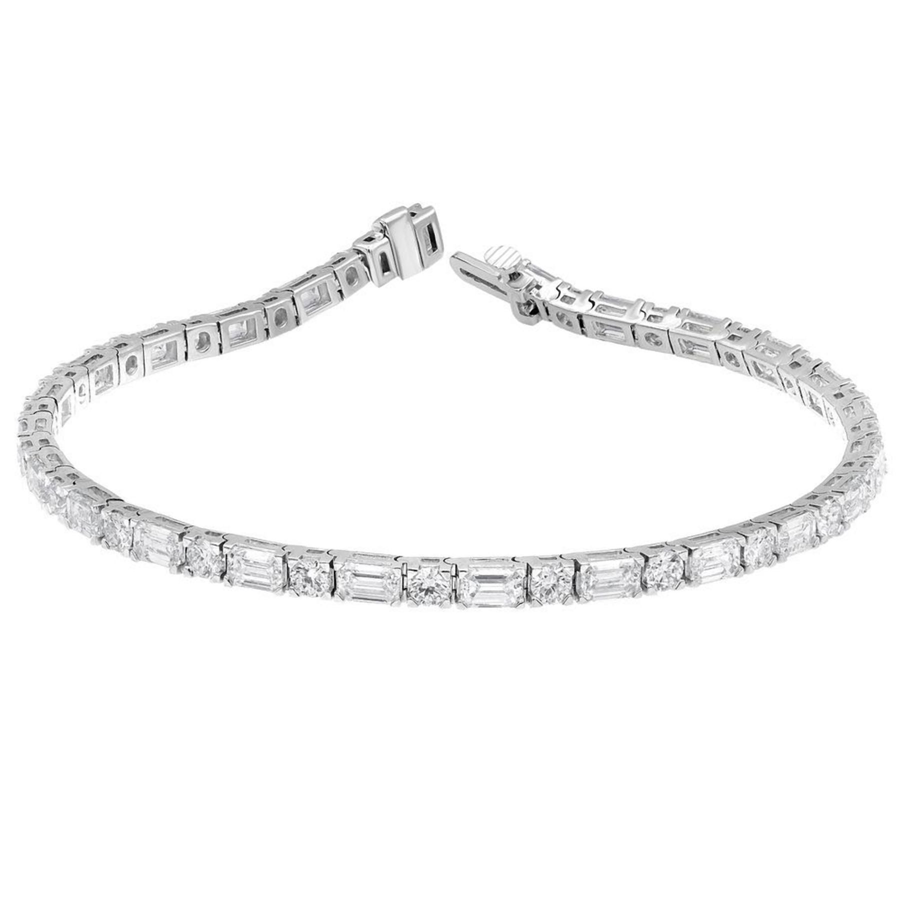 6.60 CT Emerald/Round Lab-Grown Diamond | Tennis Bracelet | 14K White Gold | G Color | VS-I Clarity