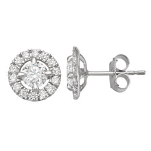 Womens | 1.00 CT Round Cut Lab Grown Diamond | Halo Stud | 14K White Gold | I-I1