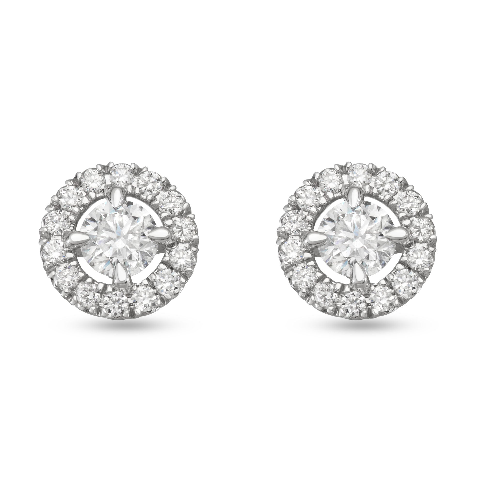 Womens | 1.00 CT Round Cut Lab Grown Diamond | Halo Stud | 14K White Gold | I-I1