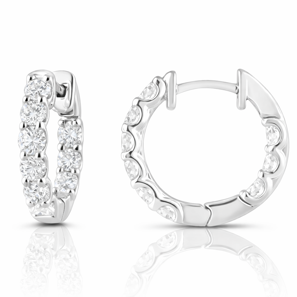 1.75 CT Round Lab-Grown Diamond | Hoop Earrings | 18K White Gold | F Color | VS Clarity