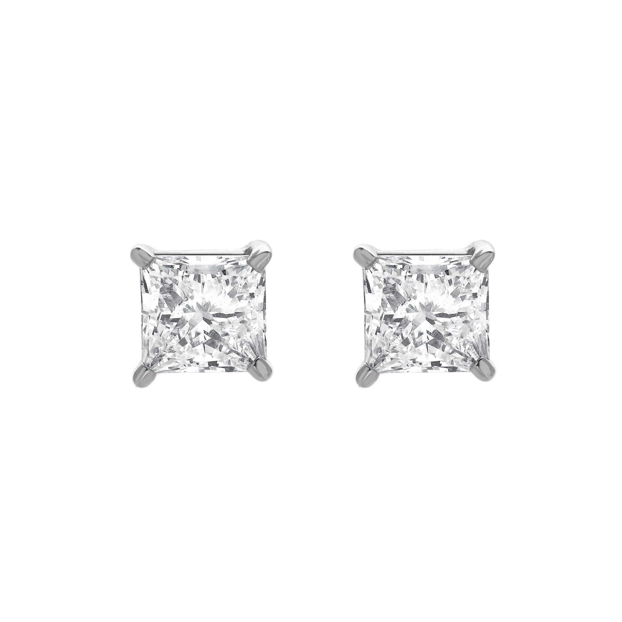 Womens | 1.50 CT  Princess Cut Lab Grown Diamond | Solitaire Stud | 14K White Gold | G-VS1