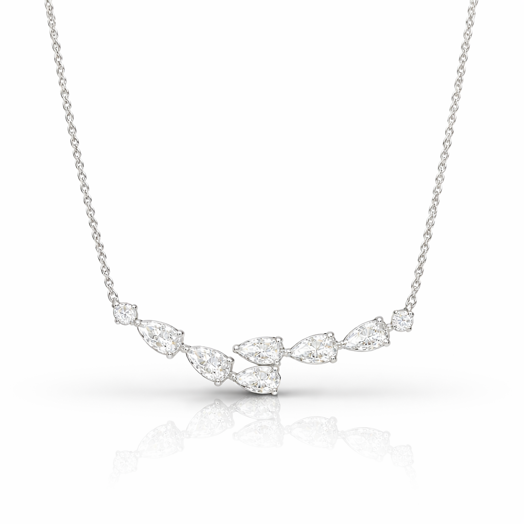 0.90 CT Pear/Round Lab-Grown Diamond | Necklace | 14K White Gold | G Color | VS Clarity