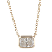 Womens | 0.58 CT  Emerald Cut Lab Grown Diamond | Solitaire East West Bezel Set Pendant Necklace | 14K Yellow Gold | G-VS1
