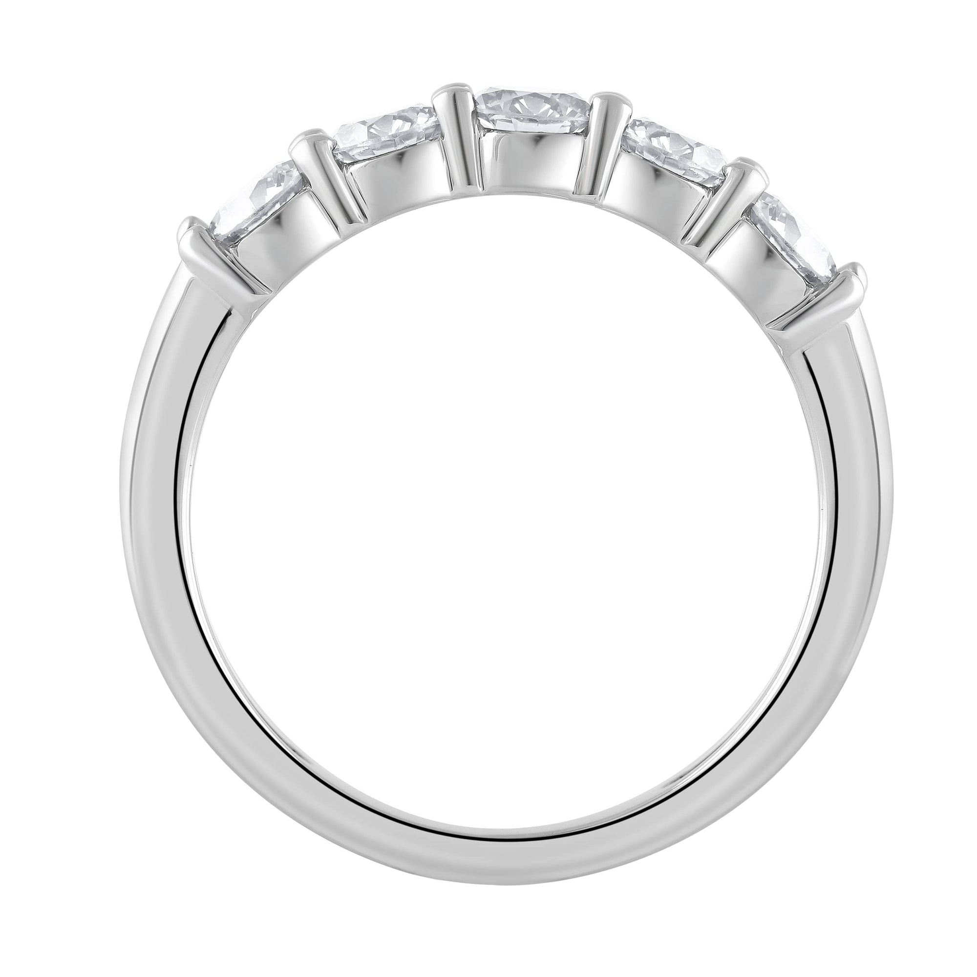 Womens | 1.00 CT Round Cut Lab Grown Diamond | 5 Stone Wedding Band | 14K White Gold | I-I1
