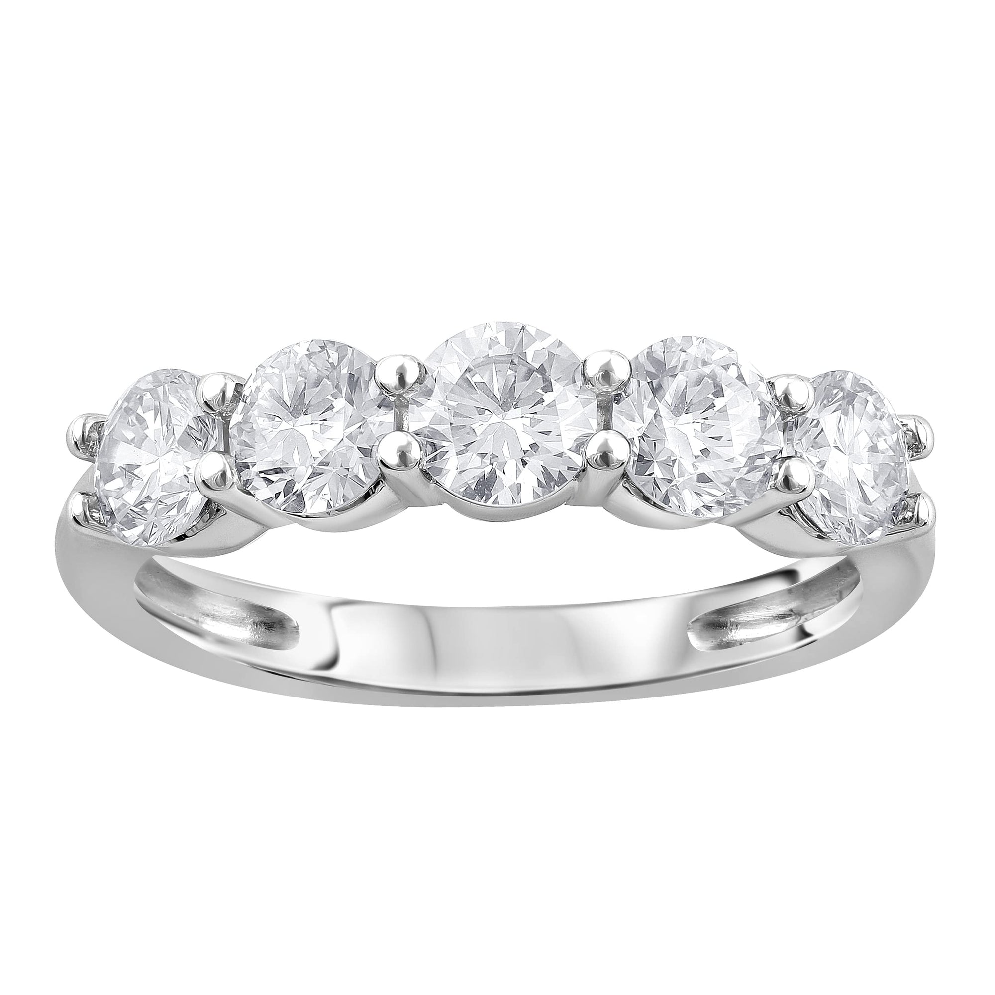 Womens | 1.50 CT Round Cut Lab Grown Diamond | 5 Stone Wedding Band | 14K White Gold | I-I1