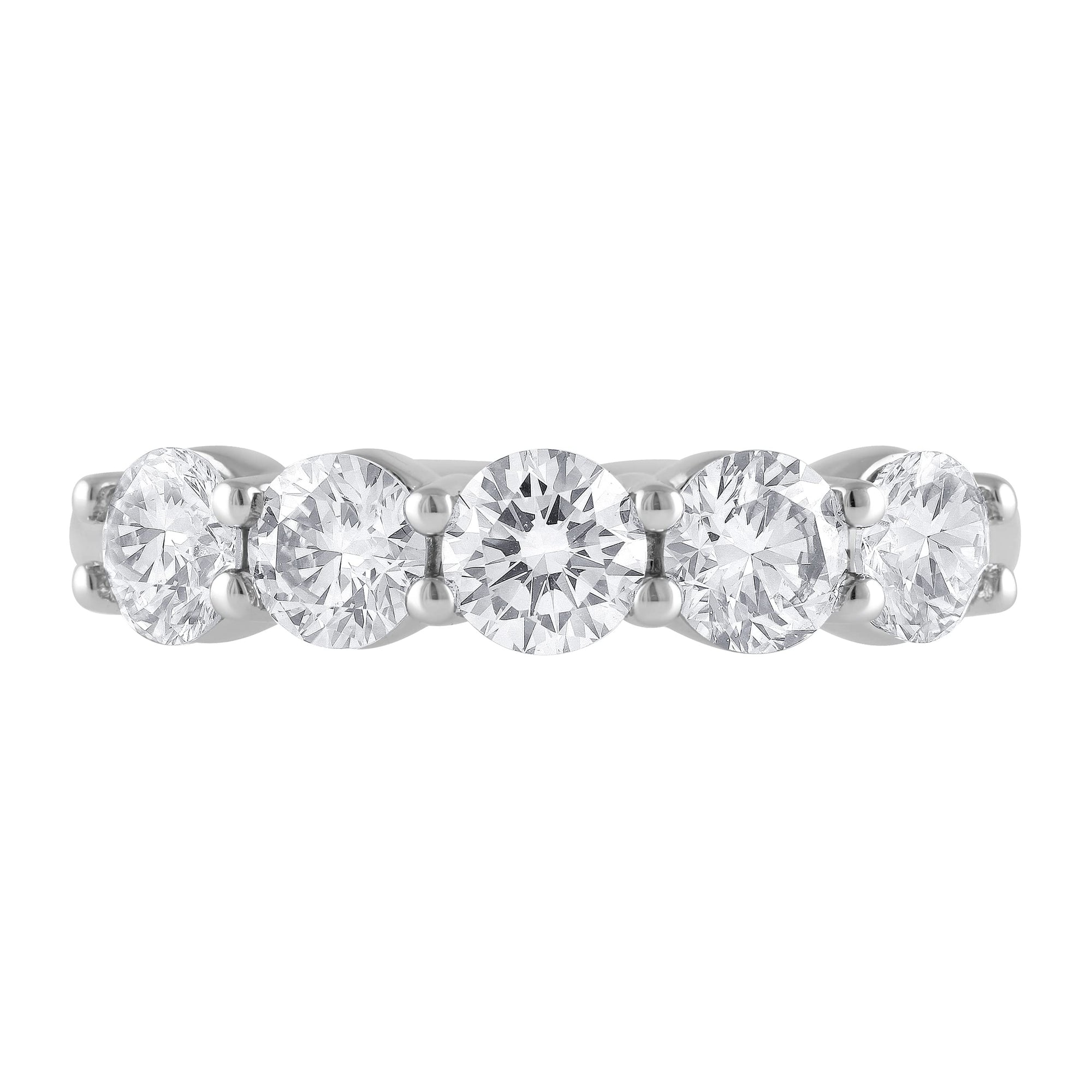 Womens | 1.50 CT Round Cut Lab Grown Diamond | 5 Stone Wedding Band | 14K White Gold | I-I1