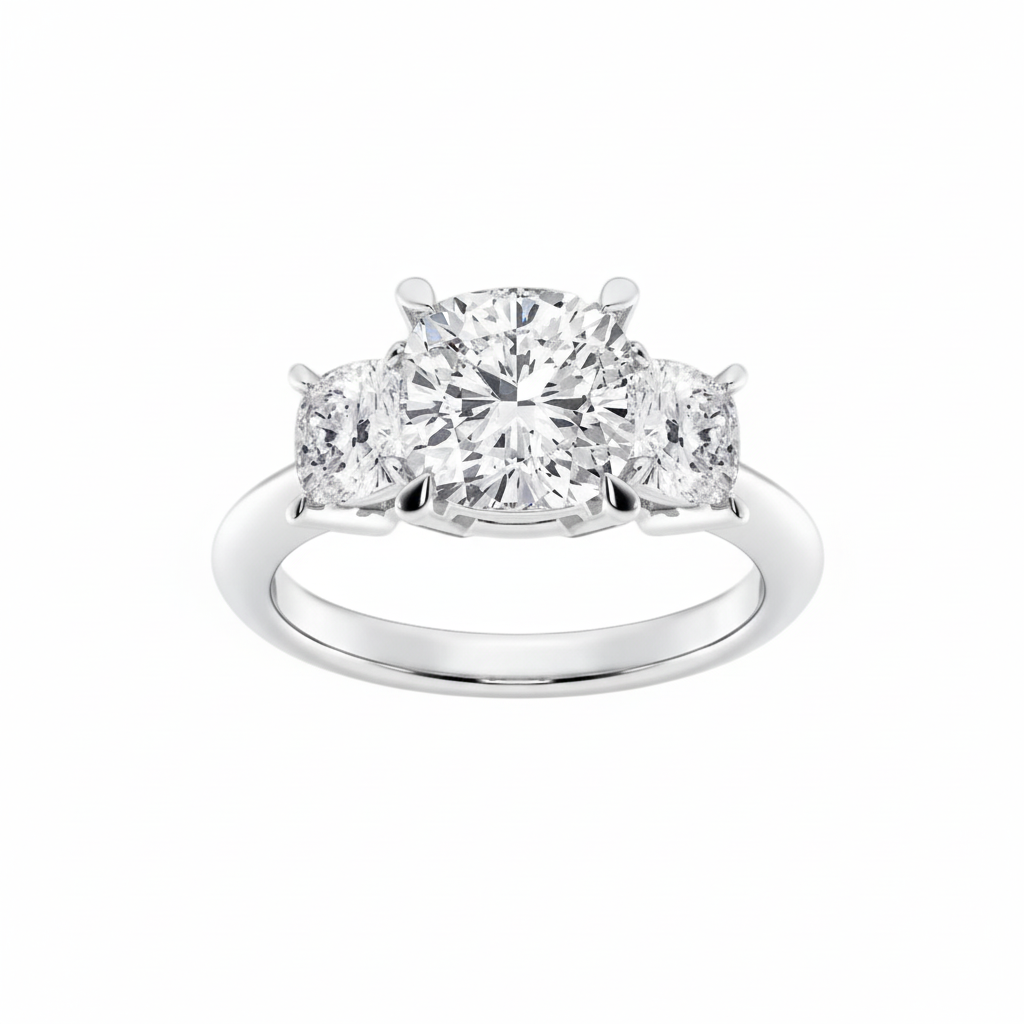 4.75 CT Cushion/Round Lab-Grown Diamond | Ring | 14K White Gold | G Color | VS Clarity