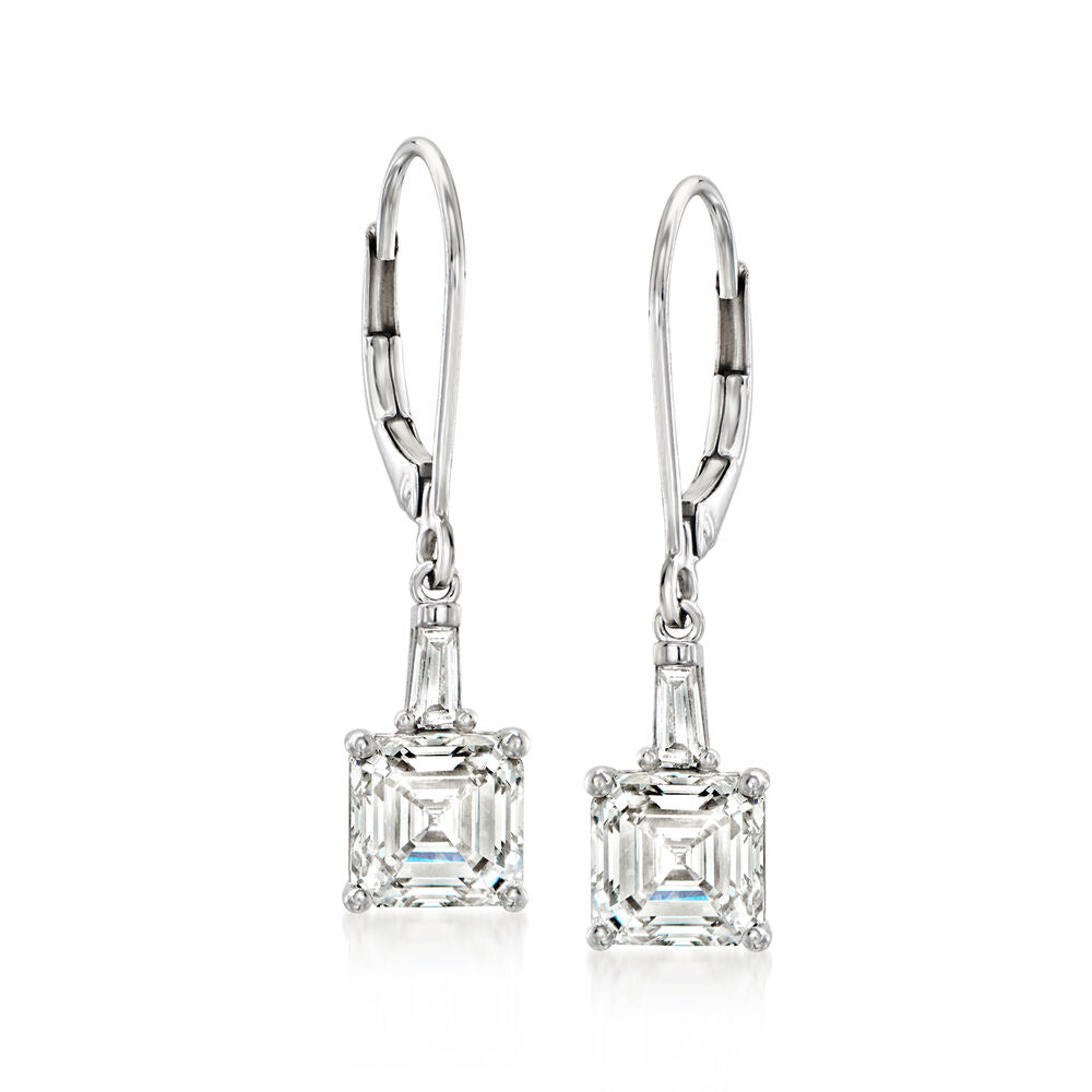 3.15 CT Asscher/Baguette Lab-Grown Diamond | Dangle Earrings | 14K White Gold | G Color | VS1 Clarity