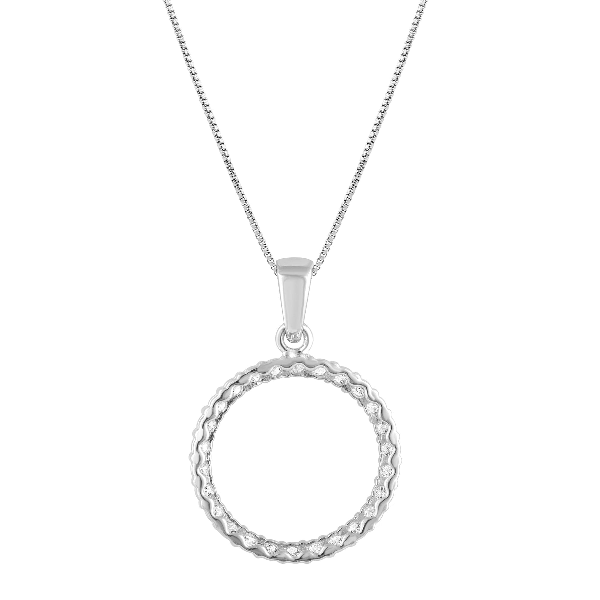 Womens | 0.33 CT Round Cut Lab Grown Accent Diamond | Circle of Life Necklace | Sterling Silver | H-I-SI3/I1
