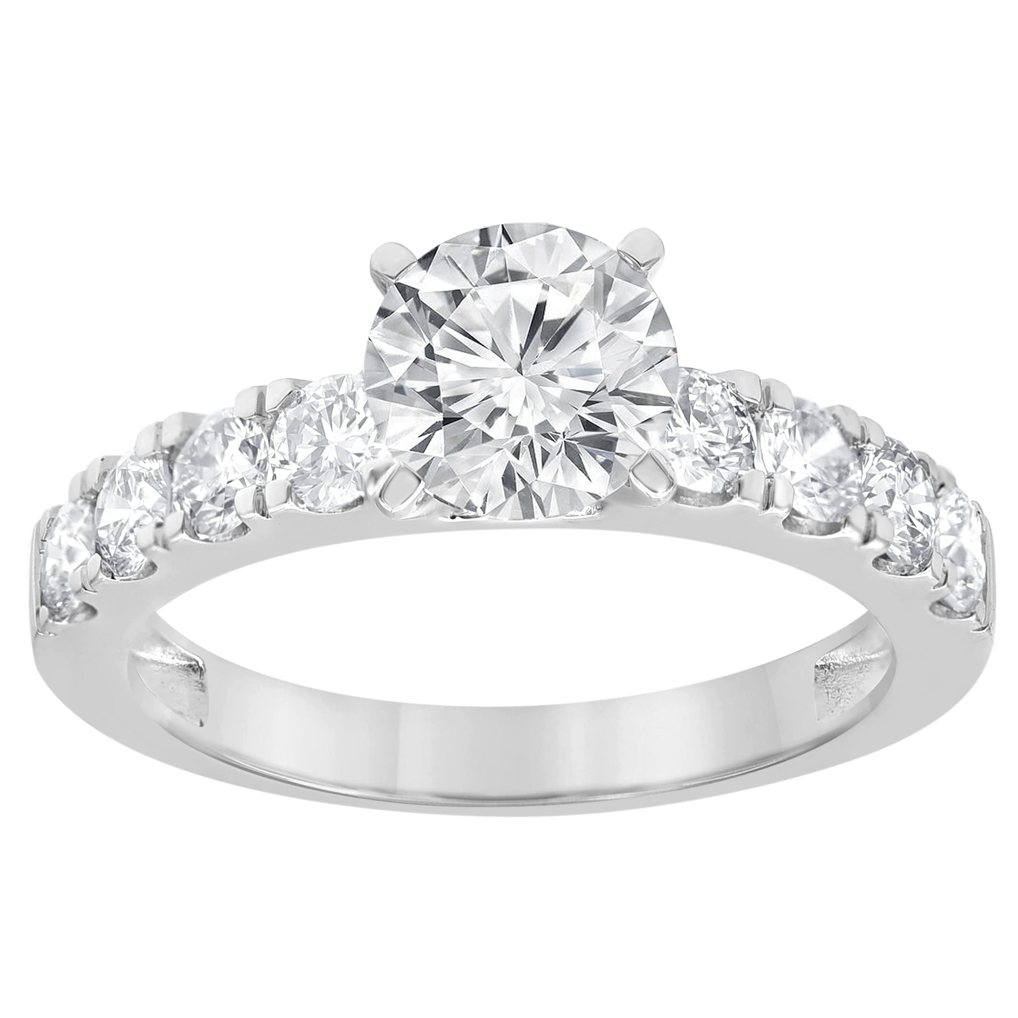 Womens | 2.00 CT Round Cut Lab Grown Accent Diamond | Engagement Ring | 14K White Gold | G-VS