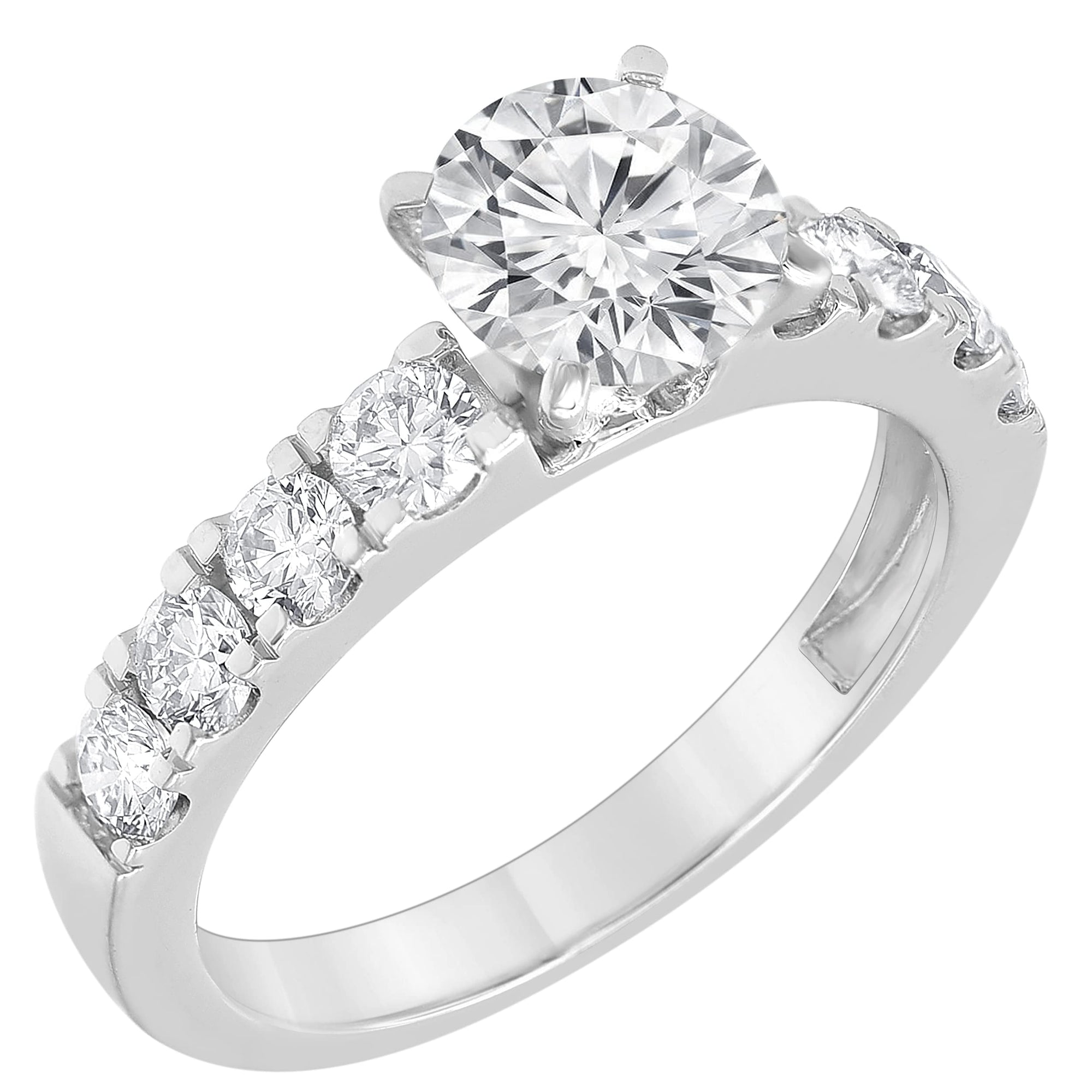 Womens | 2.00 CT Round Cut Lab Grown Accent Diamond | Engagement Ring | 14K White Gold | G-VS