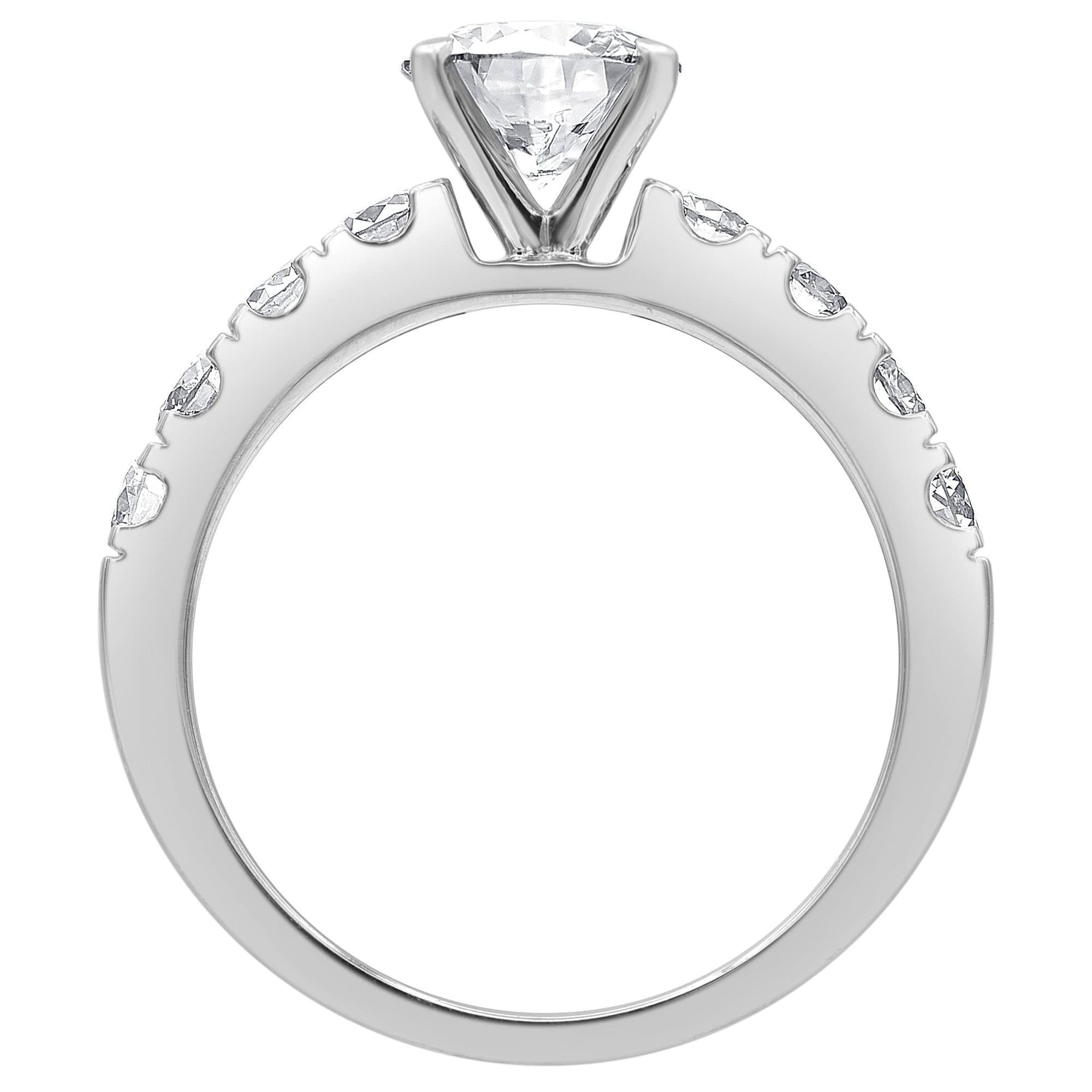 Womens | 2.00 CT Round Cut Lab Grown Accent Diamond | Engagement Ring | 14K White Gold | G-VS