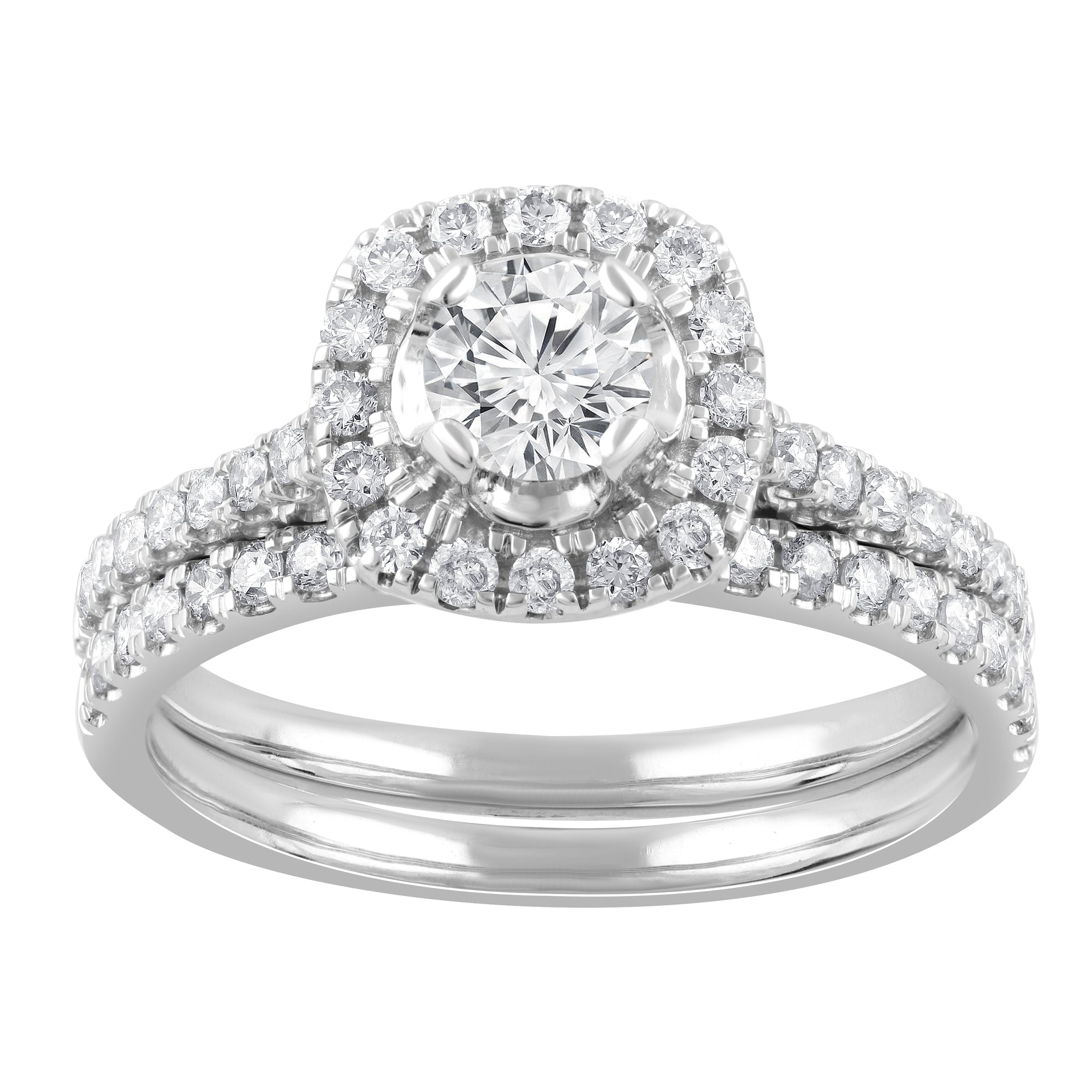 Womens | 1.00 CT Round Cut Lab Grown Accent Diamond | Bridal Set | 10K White Gold | H-I-SI3/I1