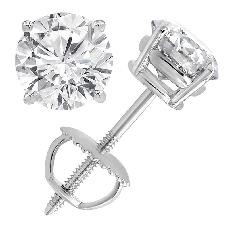 Womens | 1.25 CT Round Cut Lab Grown Diamond | Solitaire Stud | 14K White Gold | I-I1