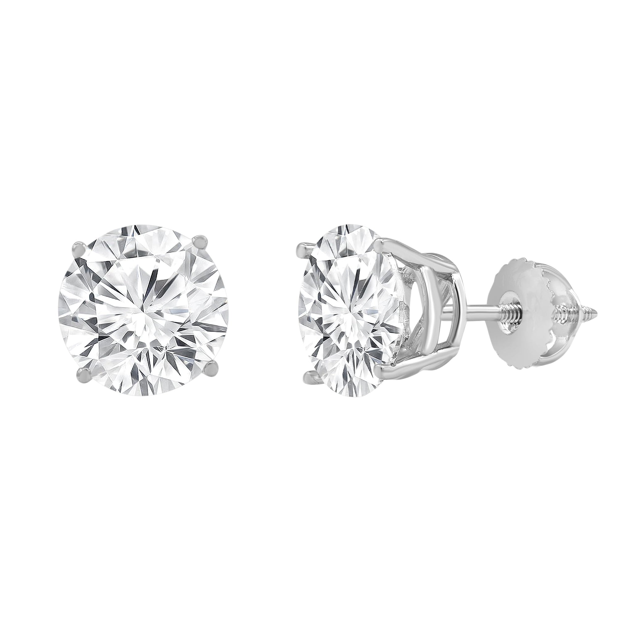 Womens | 1.75 CT Round Cut Lab Grown Diamond | Solitaire Stud | 14K White Gold | I-I1
