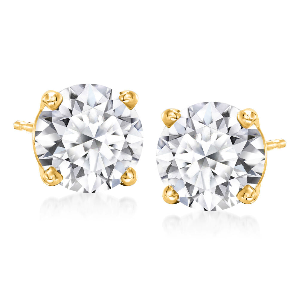 3.50 CT Round Lab-Grown Diamond | Stud Earrings | 14K Yellow Gold | H Color | VS-I Clarity