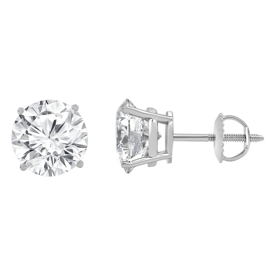 5.00 CT Round Lab-Grown Diamond | Stud Push Back Earrings | 14K White Gold | J Color | SI+ Clarity