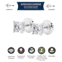 Womens | 2.00 CT  Princess Cut Lab Grown Diamond | Stud | 18K White Gold | F-VS