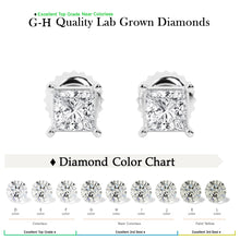 Womens | 3.00 CT  Princess Cut Lab Grown Diamond | Solitaire Stud | 14K White Gold | H-VS