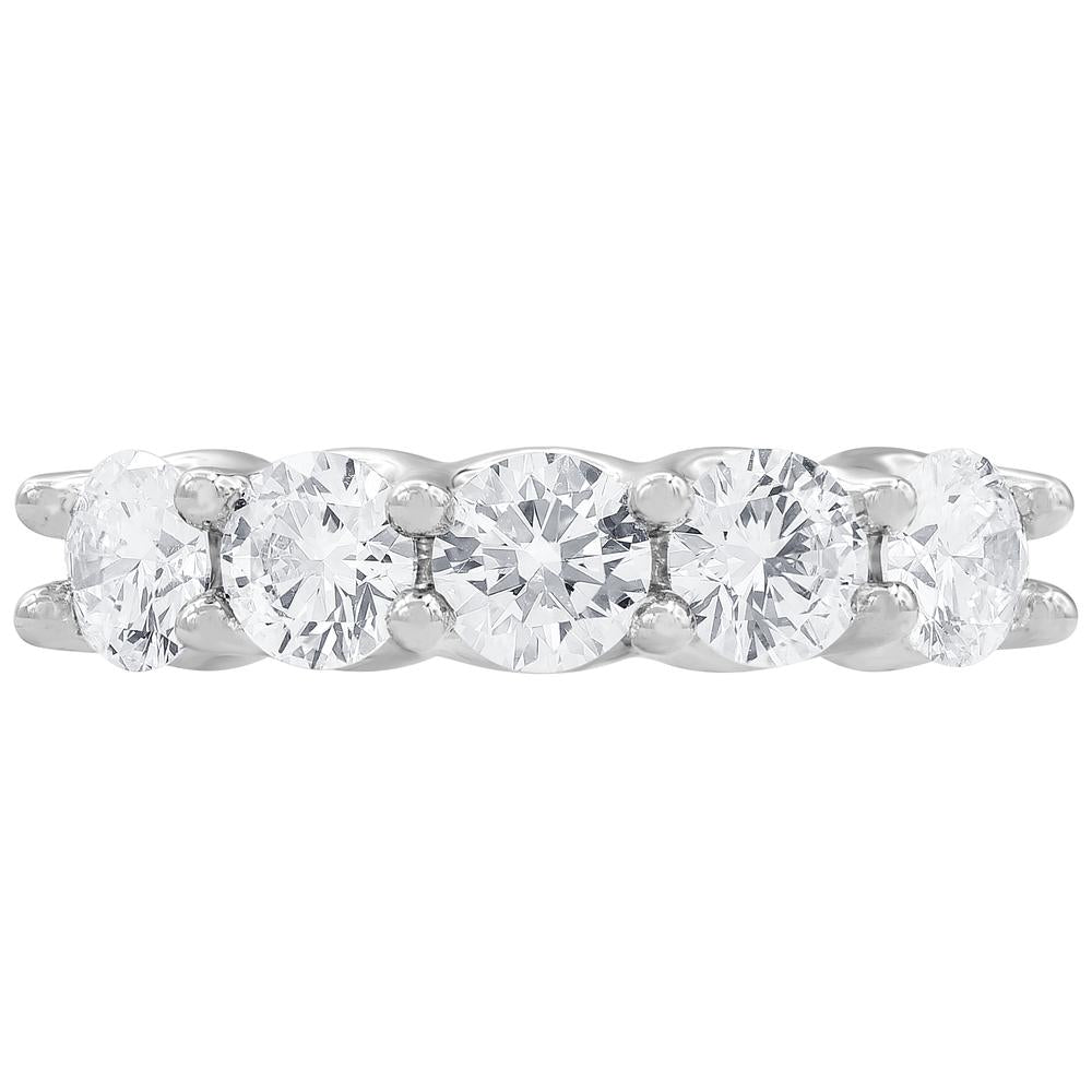 Womens | 2.00 CT Round Cut Lab Grown Diamond | 5 Stone Wedding Band | 14K White Gold | J-K-I1-I2