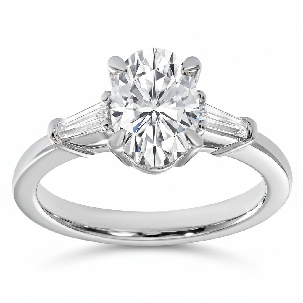 1.75 CT Oval/Baguette Lab-Grown Diamond | Engagement Ring | 14K White Gold | G Color | VS Clarity