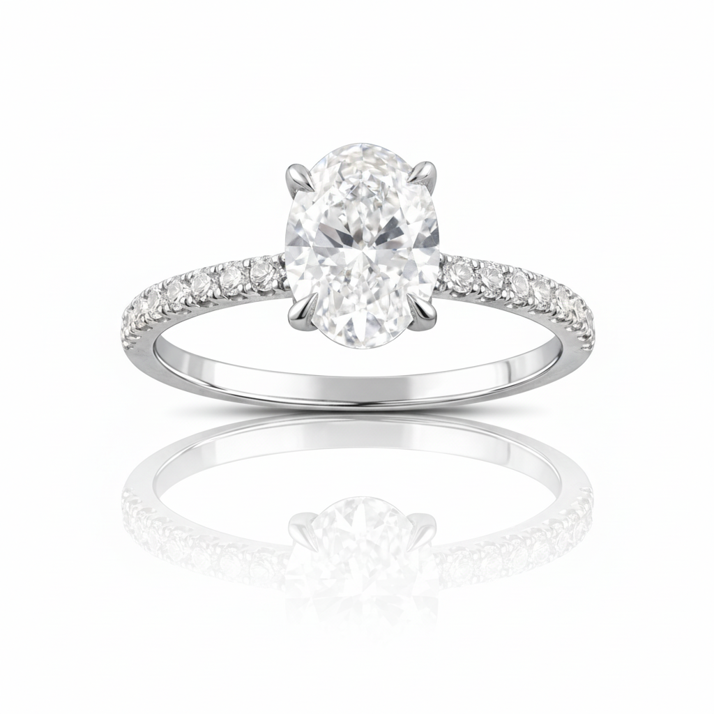 1.70 CT Oval/Round Lab-Grown Diamond | Engagement Ring | 14K White Gold | G Color | VS Clarity