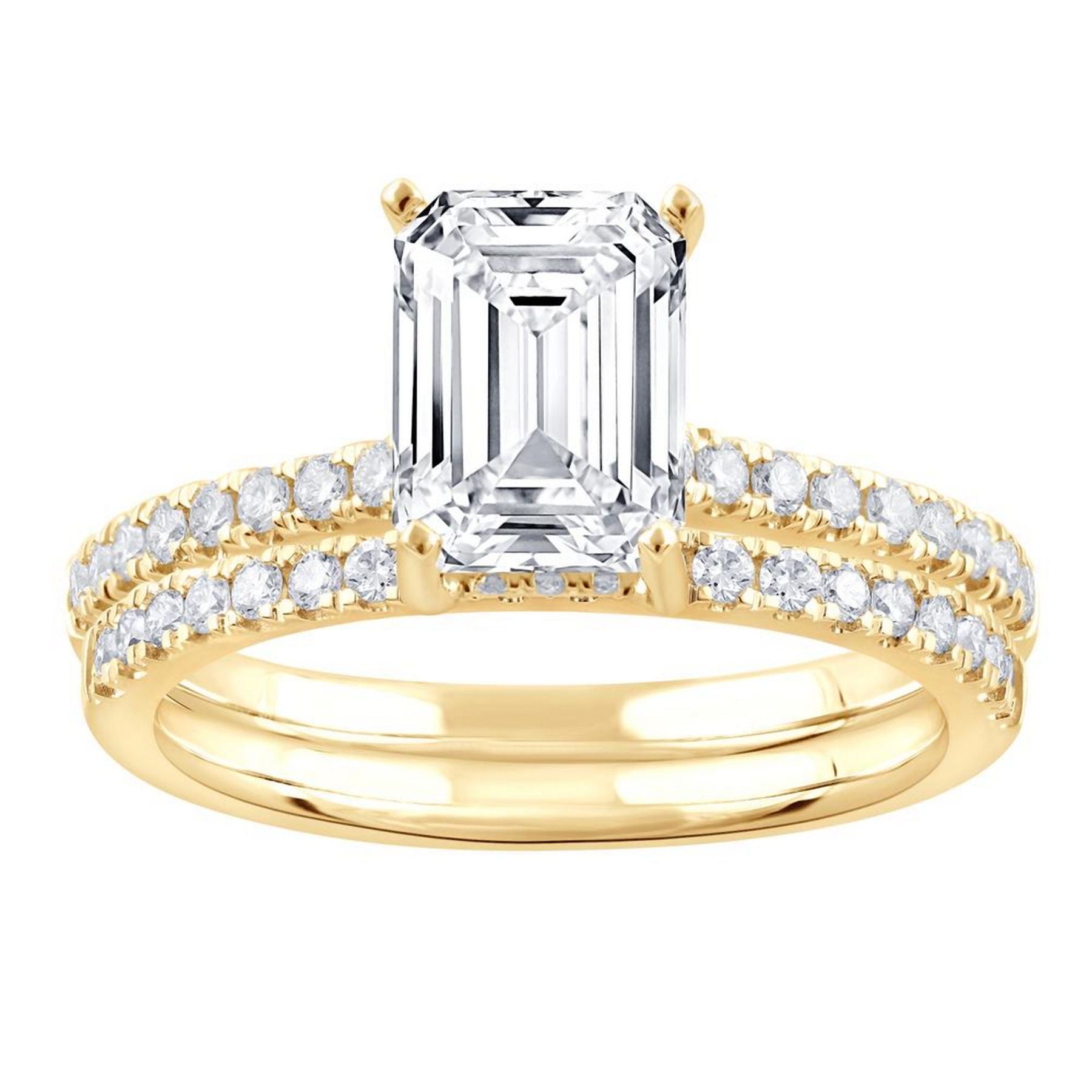 1.90 CT Round Lab-Grown Diamond | Bridal Set Ring | 14K Yellow Gold | F Color | VS Clarity