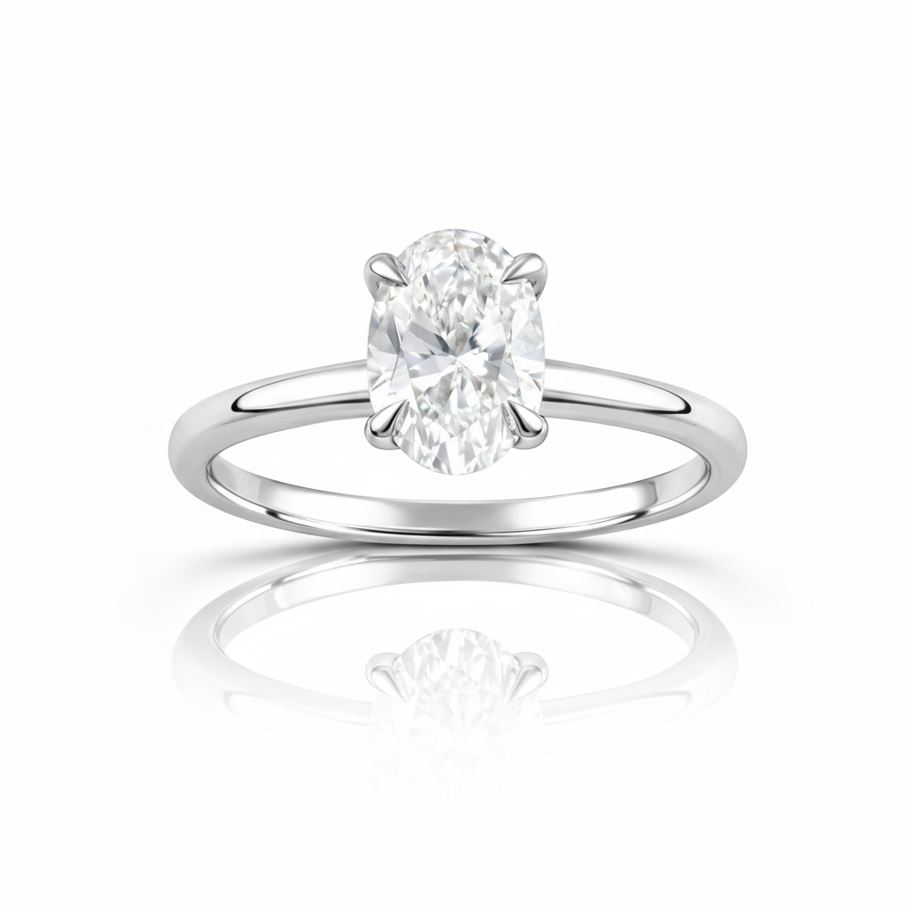 1.90 CT Oval/Round Lab-Grown Diamond | Engagement Ring - III | 14K White Gold | G Color | VS Clarity