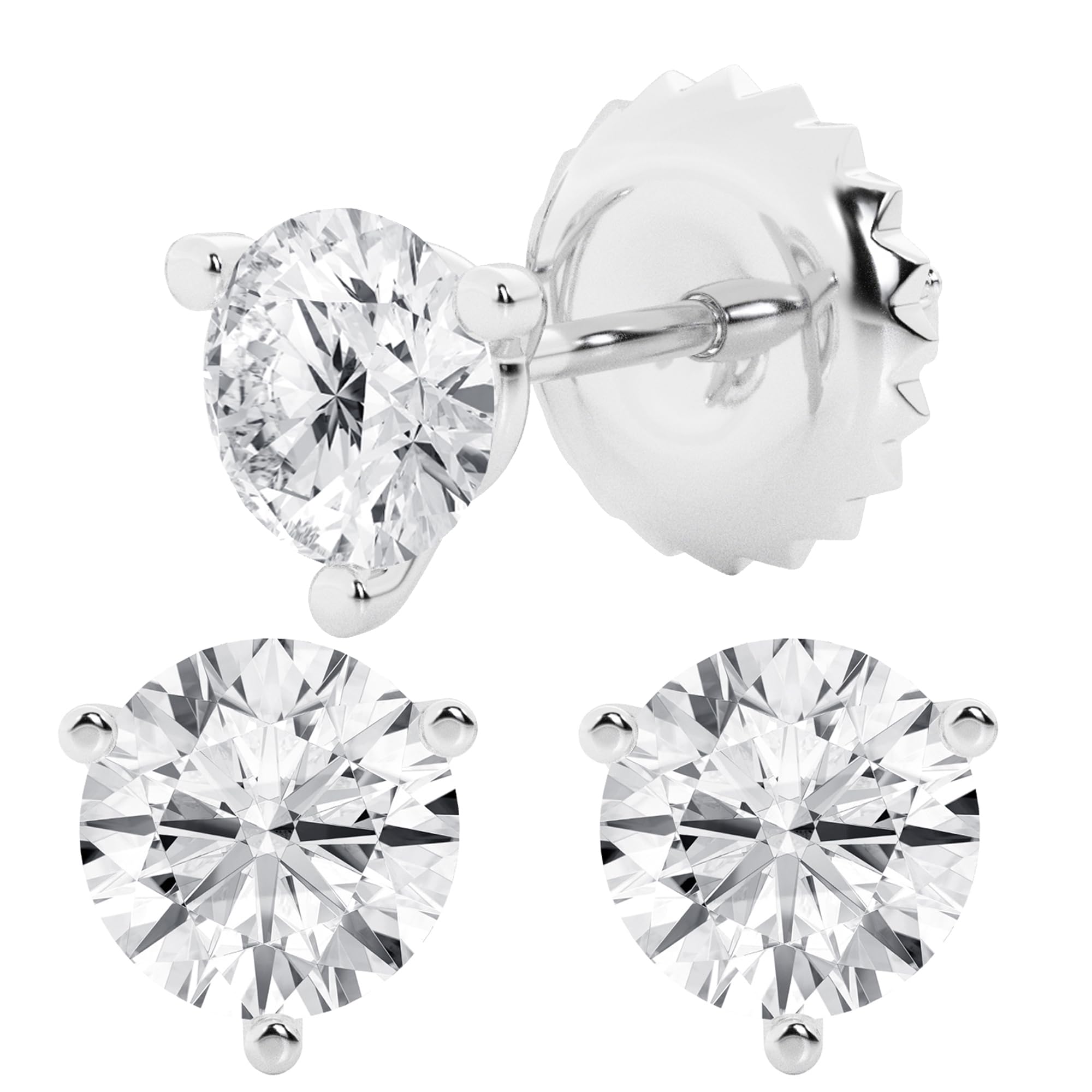 Womens | 2.00 CT Round Cut Lab Grown Diamond | Martini Stud | 14K White Gold | H-VS