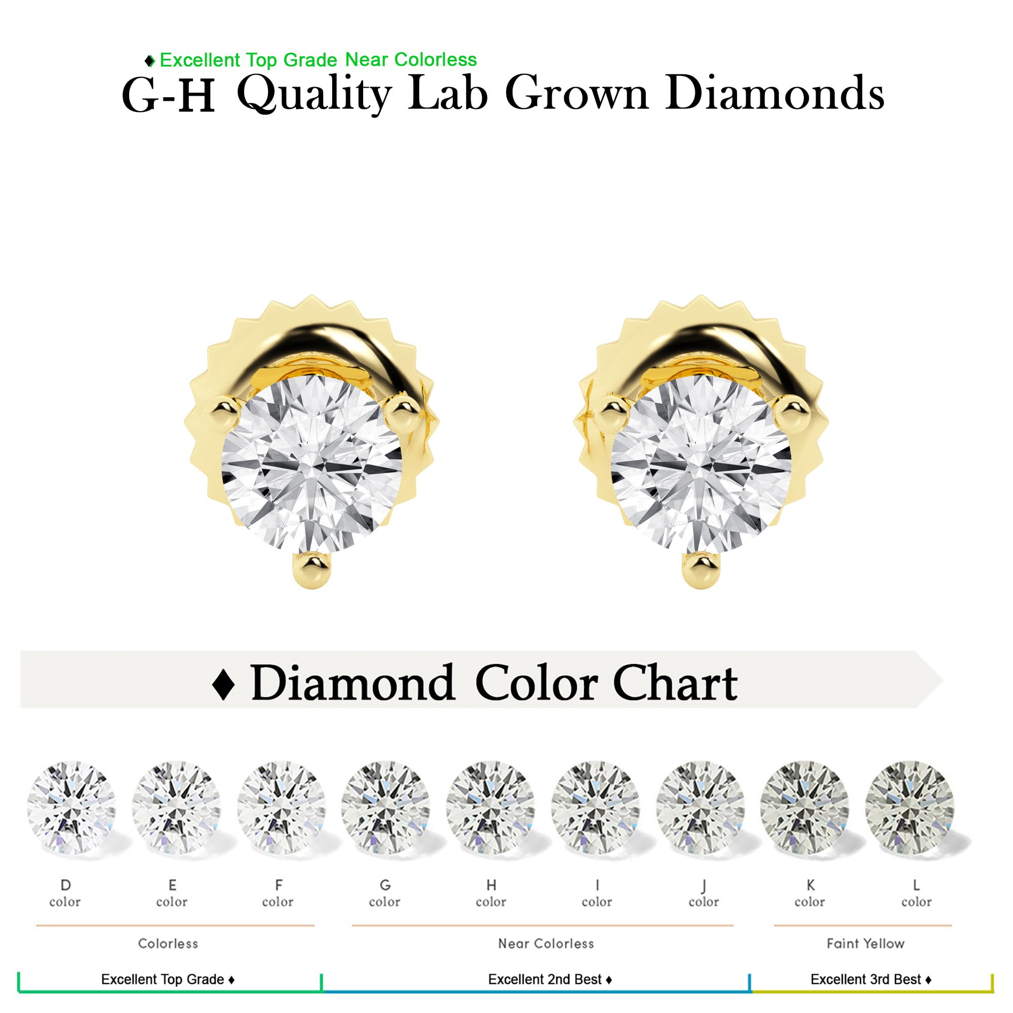 Womens | 2.00 CT Round Cut Lab Grown Diamond | Martini Stud | 14K Yellow Gold | H-VS