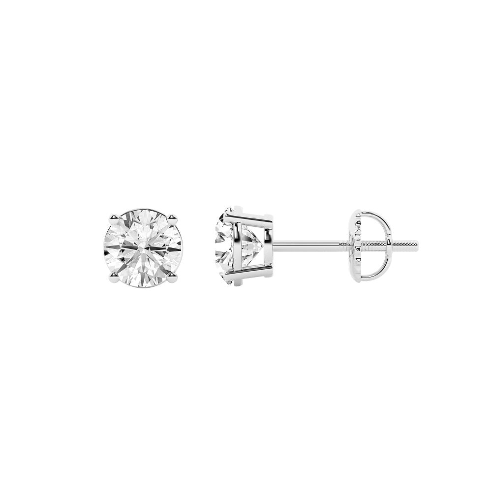 Womens | 1.50 CT Round Cut Lab Grown Diamond | Solitaire Stud | 14K White Gold | G-SI