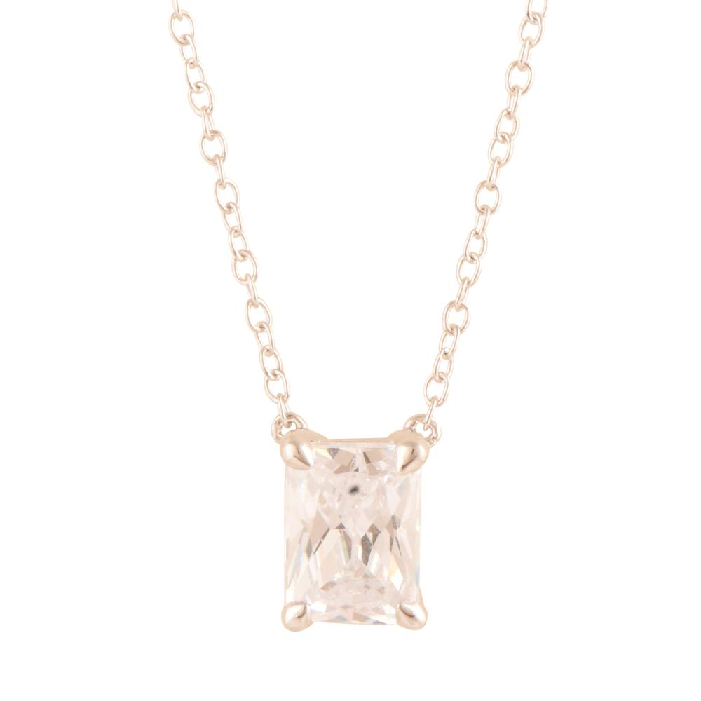 Womens | 1.25 CT  Emerald Cut Lab Grown Diamond | Solitaire Pendant Necklace | 14K White Gold | J-K-I1/I2