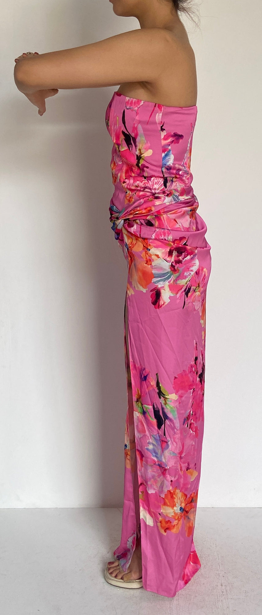 Strapless Viscose Long Dress | Pink