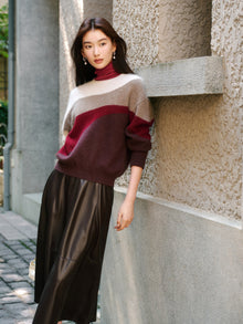 Color-Block Yak Wool Cashmere Knit Top | Brown
