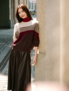 Color-Block Yak Wool Cashmere Knit Top | Brown
