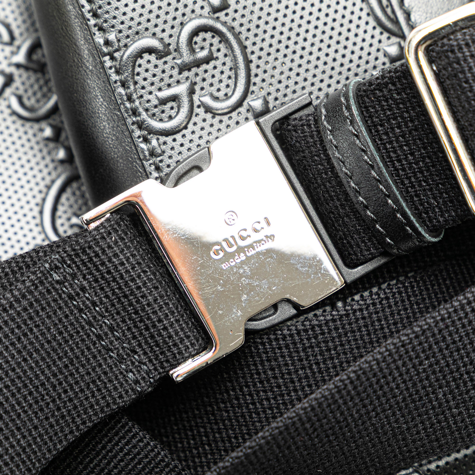 Gucci | Pre-Owned GG Embossed Perforated Double Belt Bag | Black