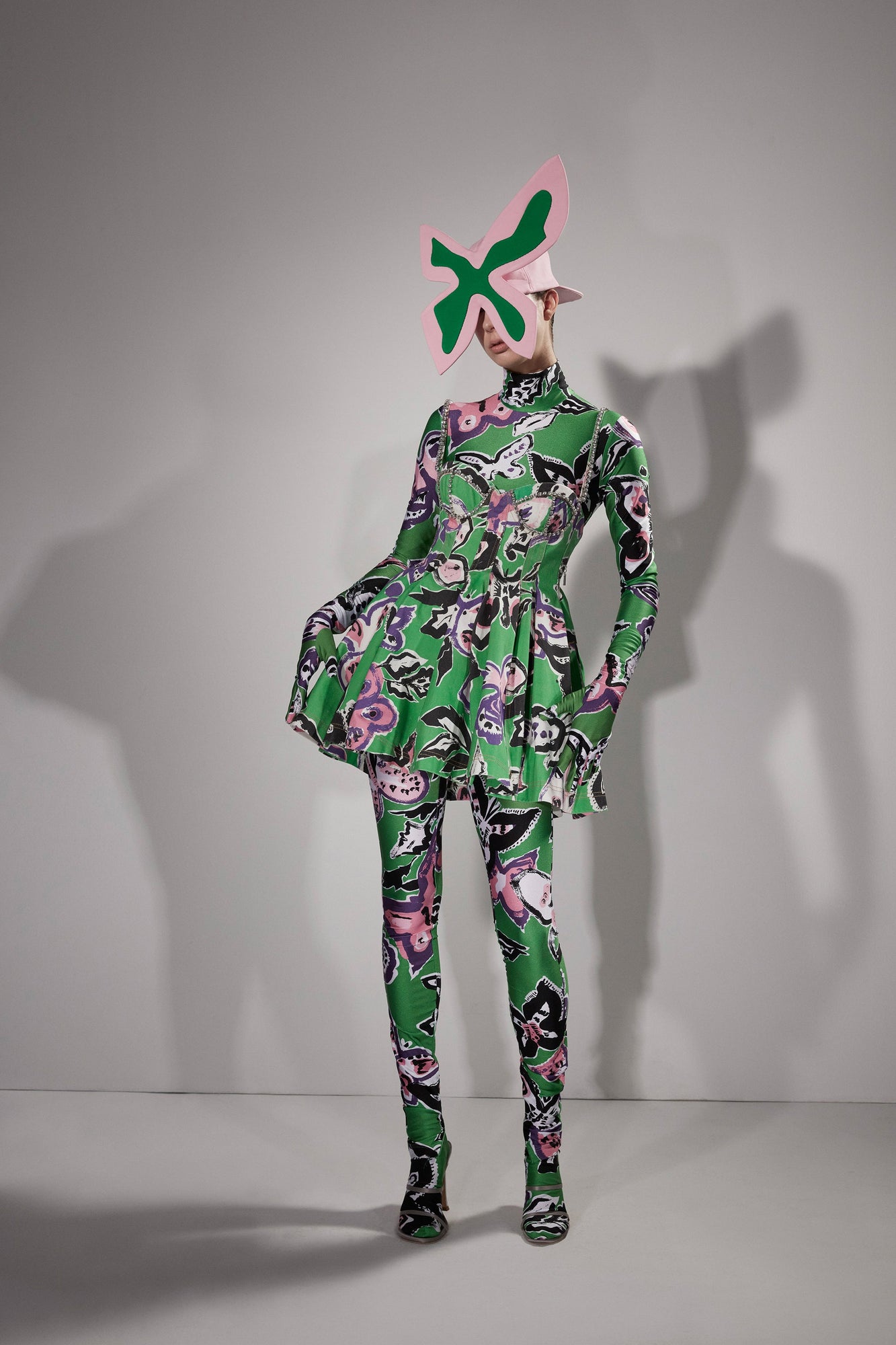 Butterfly Printed Godet Mini Dress | Green Multi