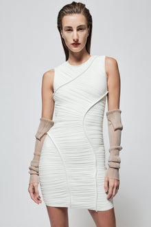 Ruched Mesh Mini Dress | Alabaster