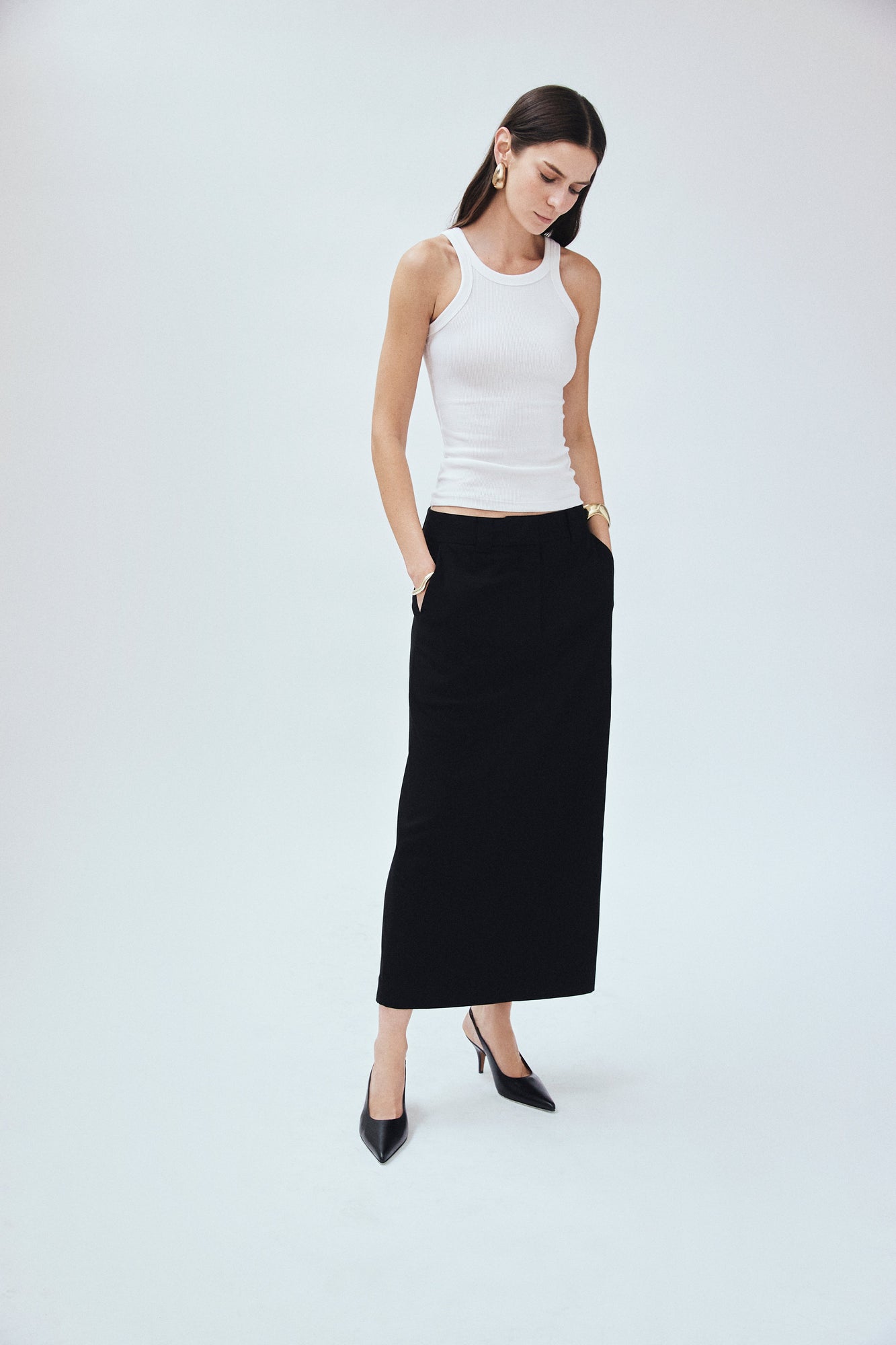 Black Twill Column Maxi Skirt | Black