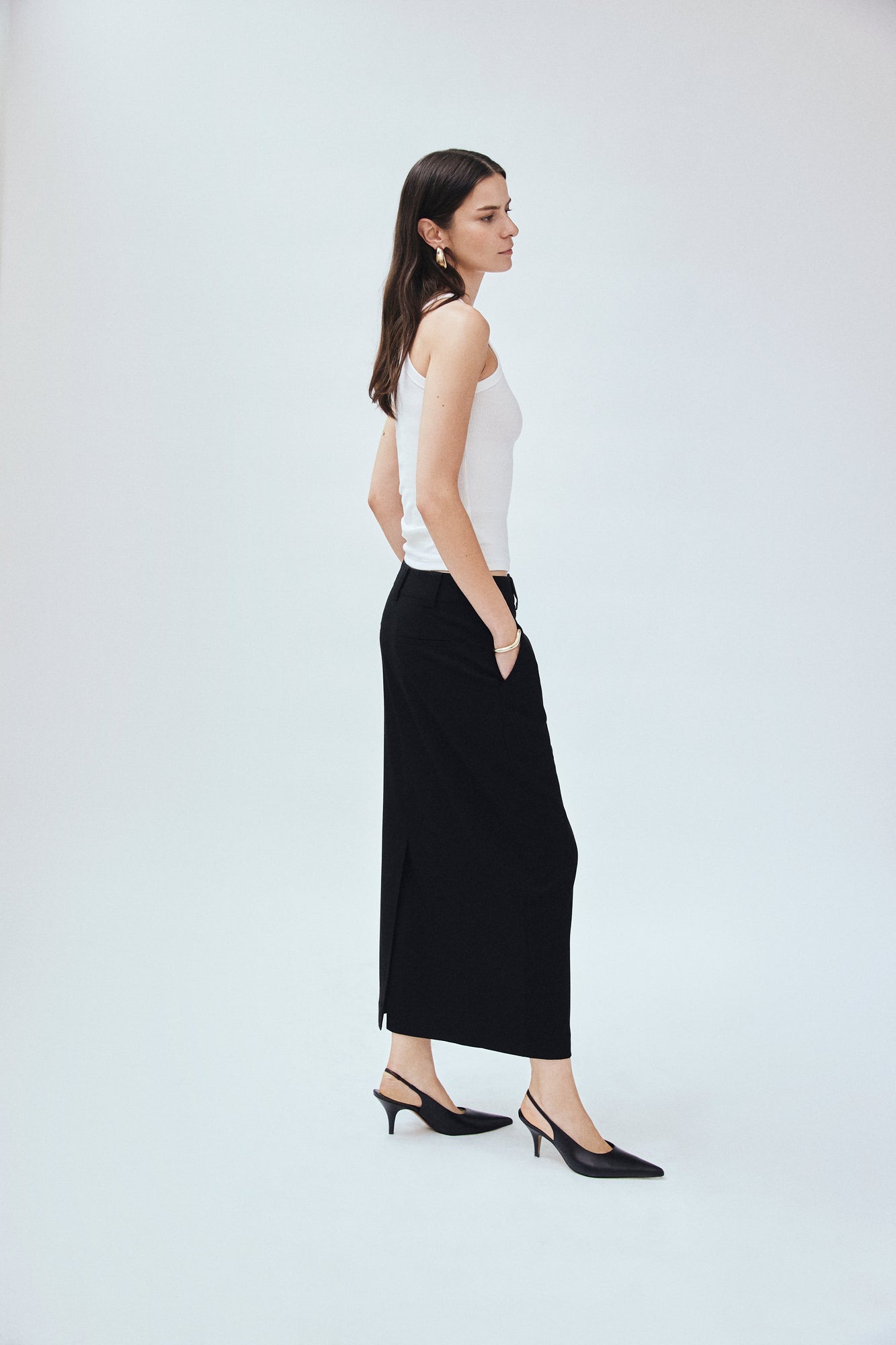 Black Twill Column Maxi Skirt | Black