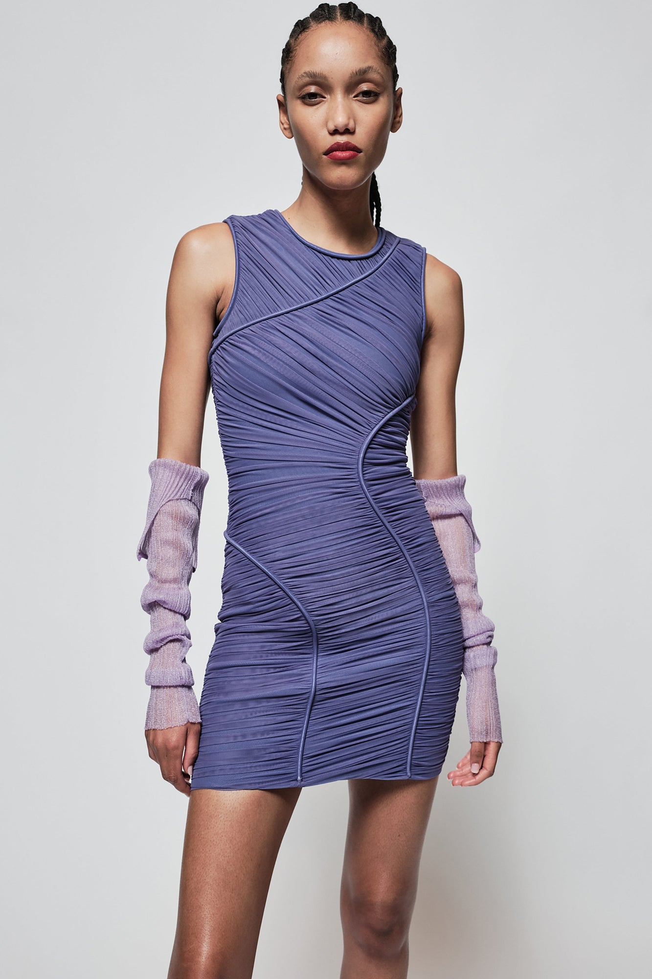 Ruched Mesh Mini Dress | Blue Iris